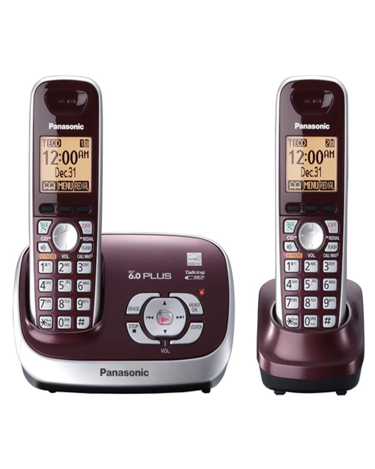 Panasonic KX-TG6572R DECT 6.0 Cordless Phone with Answering System, Wine Red, 2 Handsets